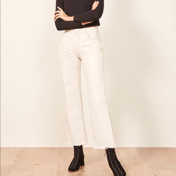 Reformation Denim - Reformation Fawcett wide leg cropped white jean